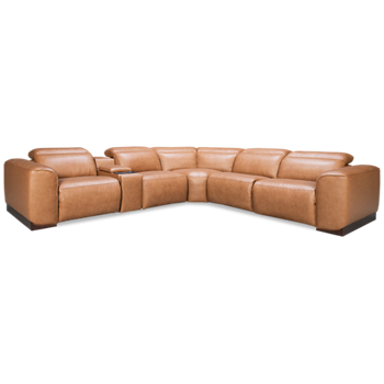 Butternut 6 Piece Power Reclining Sectional with 3 Recliners with Tilt Headrest and Console 