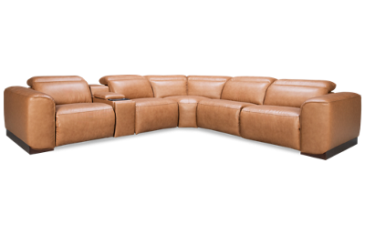 Butternut 6 Piece Power Reclining Sectional with 3 Recliners with Tilt Headrest and Console 