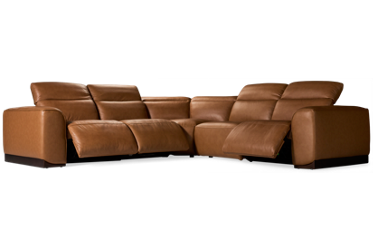 Butternut Leather Power 5 Piece Reclining Sectional with 3 Recliners with Tilt Headrest