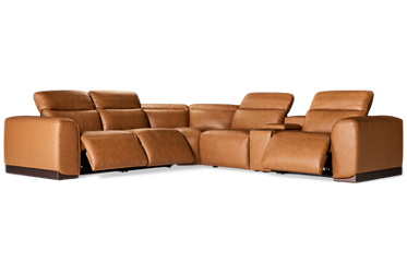 Butternut Leather Power 6 Piece Reclining Sectional - 3 Recliners - Tilt Power Headrest - Console 