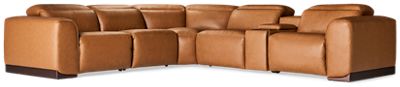 Butternut Leather Power 6 Piece Reclining Sectional - 3 Recliners - Tilt Power Headrest - Console 