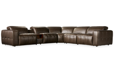 Boston 6 Piece Leather Power Reclining Sectional with 3 Recliners with Tilt Headrest and Console