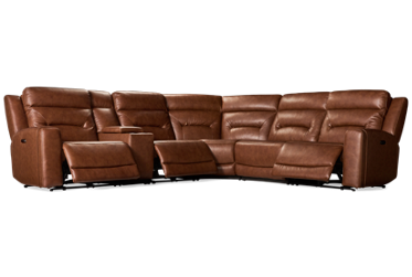 Juno 6 Piece Leather Power Reclining Sectional with 3 Recliners with Tilt Headrest & Console