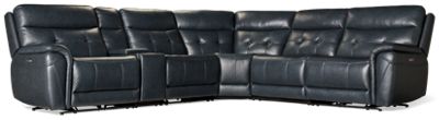 Wyoming 6 Piece Leather Power Reclining Sectional - 3 Recliners - Tilt Power Headrest - Console With Cupholders - Soft Top Grain Leather
