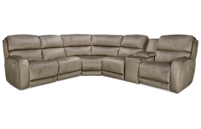 Fandango Power 6 Piece Reclining Sectional with 3 Recliners with Tilt Headrest and Console