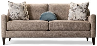 Design Lab Sofa - Soft Textured Fabric - Three Coordinating Toss Pillows - Cozy Contemporary Design - Sleek Slope Track Arms - Extended Lounge Depth