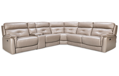 Granite 6 Piece Leather Power Reclining Sectional with 3 Recliners and Console