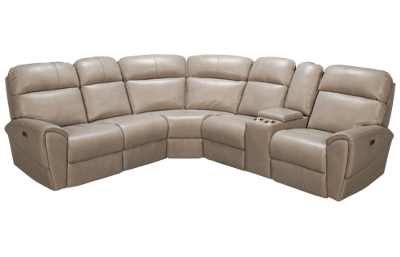 Dakota 6 Piece Power Leather Reclining Sectional with 3 Recliners with Tilt Headrest & Console