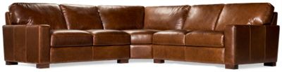 Pista II 3 Piece Leather Sectional - Top Grain Leather - Soft Natural Finish - Plush Cushions