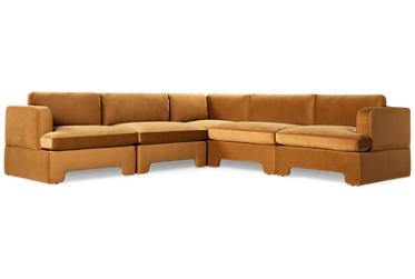 Lazy Sunday 5 Piece Modular Sectional - Rich Soft Velvet - Track Arms - Two Toss Pillows - Cozy Back & Seat Cushions