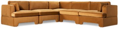 Lazy Sunday 5 Piece Modular Sectional - Rich Soft Velvet - Track Arms - Two Toss Pillows - Cozy Back & Seat Cushions