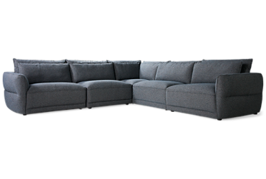 Muse 5 Piece Modular Sectional - Soft Polyester Blend - Curved Padded Arms - Double Back Pillows - Ultimate Comfort