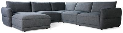 Muse 6 Piece Modular Sectional - Soft Polyester Blend - Curved Padded Arms - Double Back Pillows - Includes Ottoman with Casters