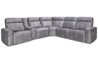 Charcoal 6 Piece Power Reclining Sectional with 3 Recliners with Tilt Headrest and Console