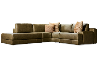 Raven 3 Piece Sectional - Top-Grain Leather - Three Toss Pillows - Left Side Facing Chaise - Contemporary Low Profile