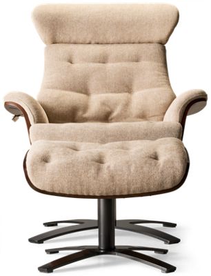 Karma Tufted Swivel Chair & Ottoman - Molded Wood Frame - Metal Base - Adjustable Reclining