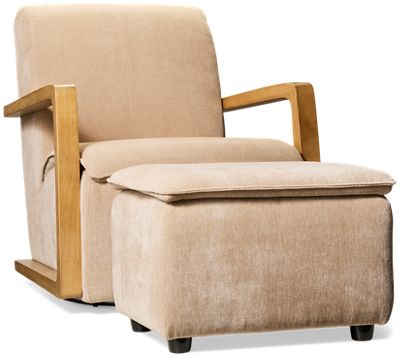 Ridge Accent Swivel Chair & Ottoman - Soft Polyester - Exposed Wooden Frame - Matching Ottoman