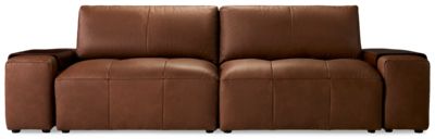Bree 4 Piece Leather Sectional - Plush Backrests - Tufted Seats - Top Grain Leather - Wood Trays on Armrests