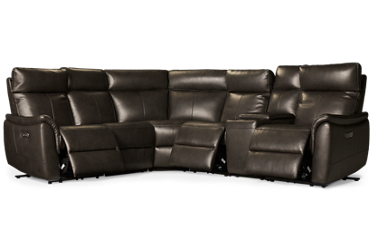 Metro Lux 6 Piece Leather Power Reclining Sectional - 3 Recliners - Tilt Power Headrest - Console with Cupholders - USB Charging