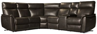 Metro Lux 6 Piece Leather Power Reclining Sectional - 3 Recliners - Tilt Power Headrest - Console with Cupholders - USB Charging