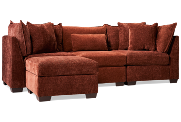 Puzzle 4 Piece Classic Sectional - Storage Ottoman - Modular System - Plush Cushions - Angled Track Armrests - Toss Pillows - Soft Chenille Fabric