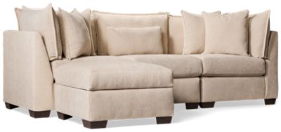 Puzzle 4 Piece Classic Sectional - Storage Ottoman - Modular System - Plush Cushions - Angled Track Armrests - Toss Pillows - Soft Chenille Fabric
