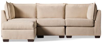Puzzle 4 Piece Classic Sectional - Storage Ottoman - Modular System - Plush Cushions - Angled Track Armrests - Toss Pillows - Soft Chenille Fabric