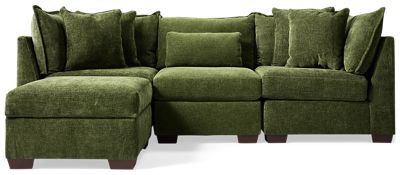 Puzzle 4 Piece Classic Sectional - Storage Ottoman - Modular System - Plush Cushions - Angled Track Armrests - Toss Pillows - Soft Chenille Fabric