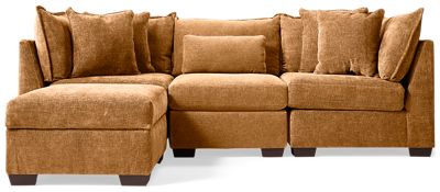 Puzzle 4 Piece Classic Sectional - Storage Ottoman - Modular System - Plush Cushions - Angled Track Armrests - Toss Pillows - Soft Chenille Fabric