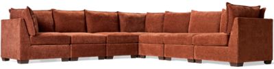 Puzzle 7 Piece Sectional - Modular System - Plush Cushions - Angled Track Armrests - Toss Pillows - Soft Chenille Fabric