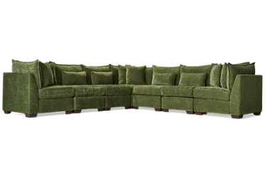 Puzzle 7 Piece Sectional - Modular System - Plush Cushions - Angled Track Armrests - Toss Pillows - Soft Chenille Fabric