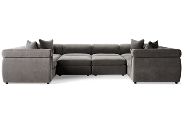Hangout 10 Piece Sectional - Soft Polyester Fabric - Wide Flared Track Arms - Two Ottomans - Immersive Sound System