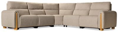 Del Mar 5 Piece Power Reclining Sectional - 3 Recliners - Tilt Power Headrest - Tufted Backrests - Exposed Wood Legs