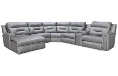 Excel 6 Piece Power Reclining Sectional with 3 Recliners with Tilt Headrest & Console