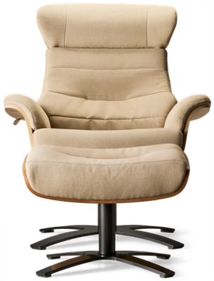 Karma Swivel Chair & Ottoman - Molded Wood Frame - Metal Base - Adjustable Reclining