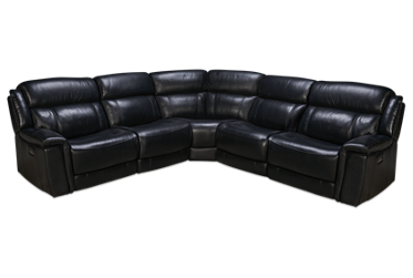 Jaylen Leather Power 5 Piece Reclining Sectional - 3 Recliners - Tilt Power Headrest - Pillow-Top Arms - Channel-Tufted Backs
