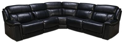Jaylen Leather Power 5 Piece Reclining Sectional - 3 Recliners - Tilt Power Headrest - Pillow-Top Arms - Channel-Tufted Backs