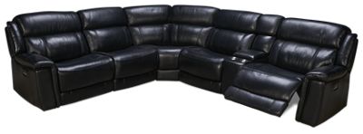 Jaylen Leather Power 6 Piece Reclining Sectional - 3 Recliners - Tilt Power Headrest - Storage Console - Pillow-Top Arms - Channel-Tufted Backs