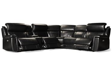 Jaylen 6 Piece Power Reclining Sectional - 3 Recliners - Soft Leather - Tilt Power Headrest - Storage Console - USB Charging - Cup Holders