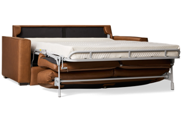 Crash Pad Leather Full Sofa Bed - Track Arms - Top Grain Leather - Contemporary Sleeper - Memory Foam Mattress