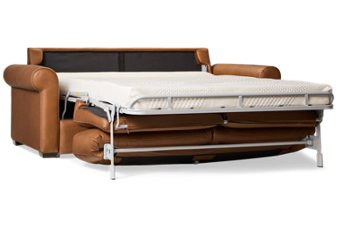 Crash Pad Leather Full Sofa Bed - Rolled Arms - Top Grain Leather - Contemporary Sleeper - Memory Foam Mattress