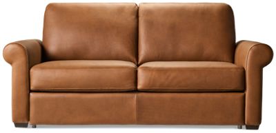 Crash Pad Leather Full Sofa Bed - Rolled Arms - Top Grain Leather - Contemporary Sleeper - Memory Foam Mattress