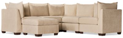 Puzzle 6 Piece Sectional - Storage Ottoman - Modular System - Plush Cushions - Angled Track Armrests - Toss Pillows - Soft Chenille Fabric