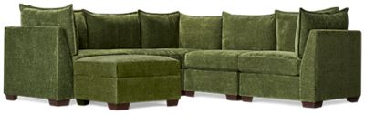 Puzzle 6 Piece Sectional - Storage Ottoman - Modular System - Plush Cushions - Angled Track Armrests - Toss Pillows - Soft Chenille Fabric
