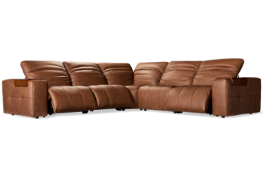 Adira Leather 5 Piece Power Reclining Sectional - 3 Recliners - Tilt Power Headrests - Wood Plated Armrests