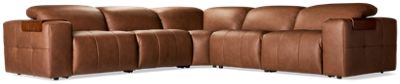 Adira Leather 5 Piece Power Reclining Sectional - 3 Recliners - Tilt Power Headrests - Wood Plated Armrests