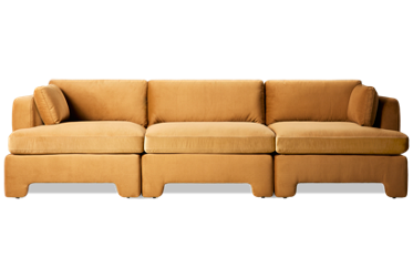 Lazy Sunday 3 Piece Modular Sectional - Rich Soft Velvet - Track Arms - Two Toss Pillows - Cozy Back & Seat Cushions