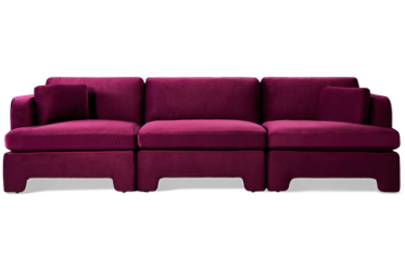 Lazy Sunday 3 Piece Modular Sectional - Rich Soft Velvet - Track Arms - Two Toss Pillows - Cozy Back & Seat Cushions