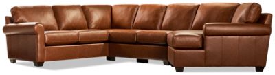 Cuddler Leather 3 Piece Sectional - Smooth Top Grain Leather - Rolled Arms - Plush Seat Cushions - Generously Padded Backs