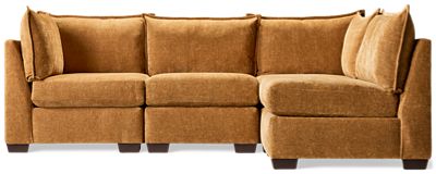 Puzzle 4 Piece Sectional - Modern L-Shaped Design - Soft Upholstery - Multiple Configurations - Plush Cushions - Includes Toss and Lumbar Pillows